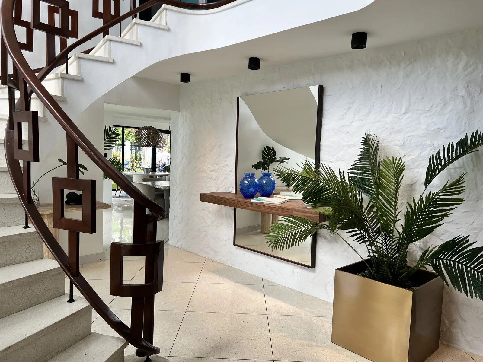 The grand foyer and spiral staircase