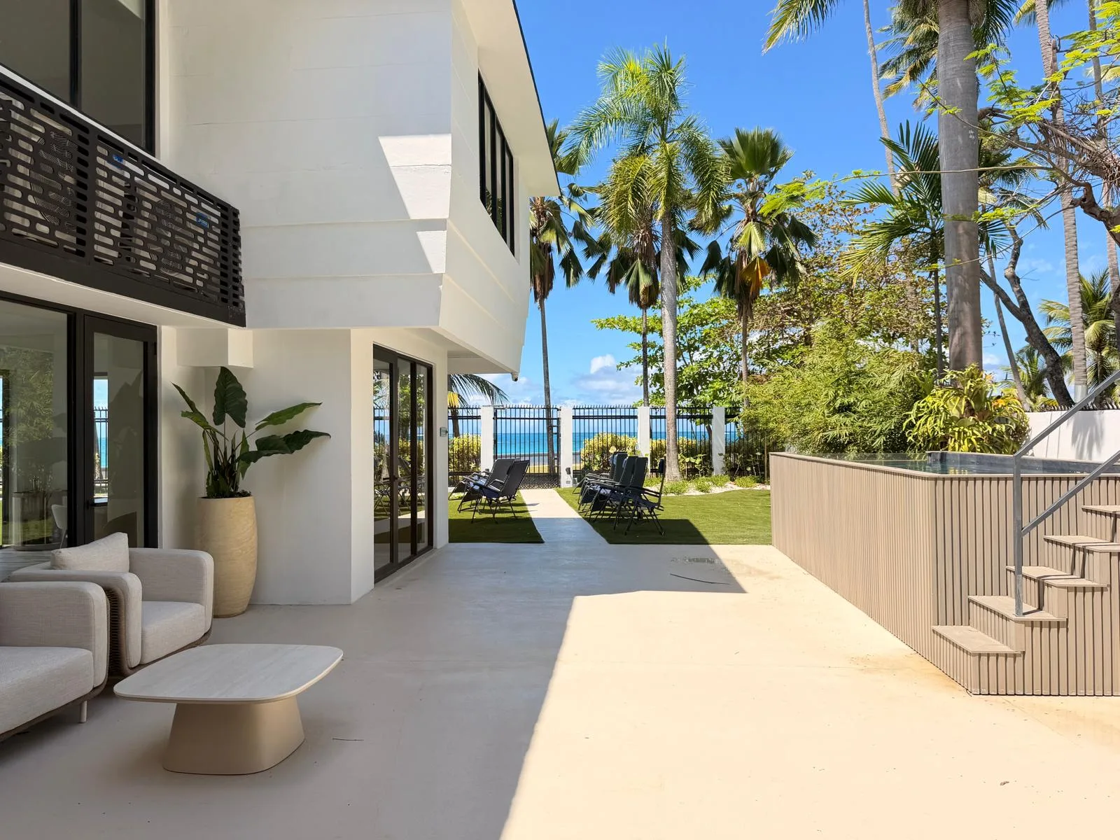 Covered patio looking out to the Atlantic