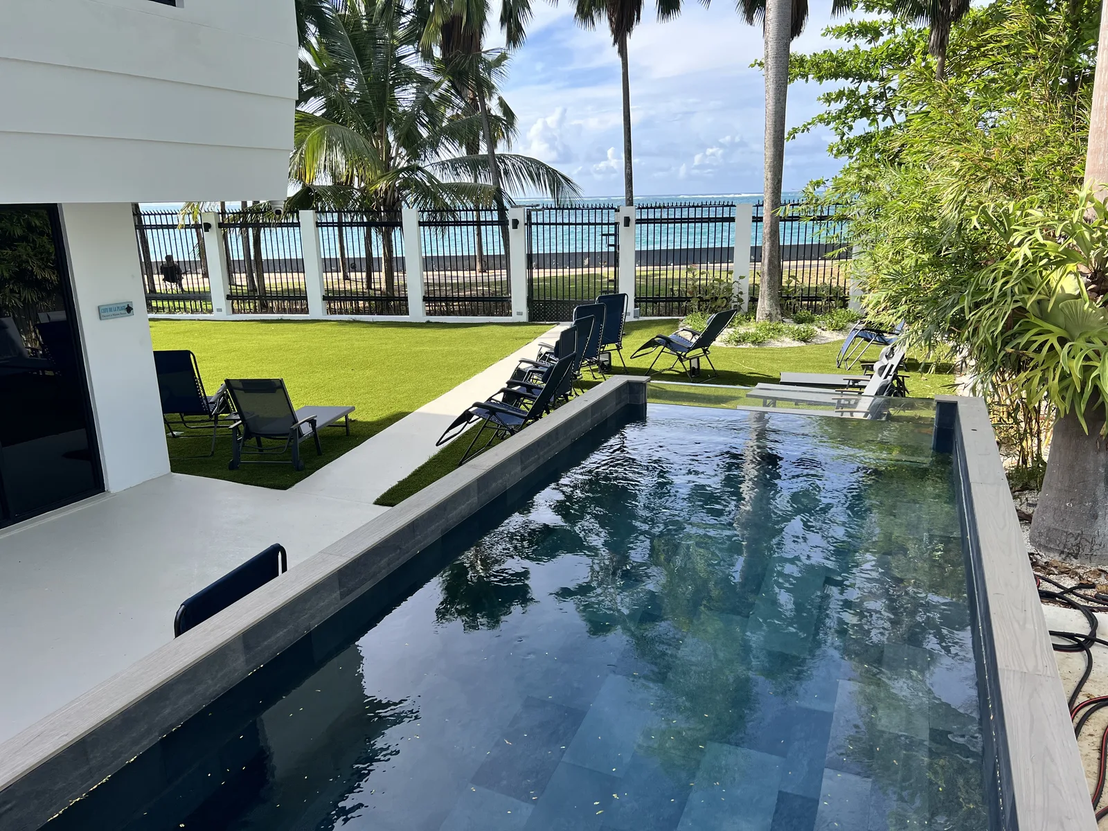 The oceanfront pool and palm garden